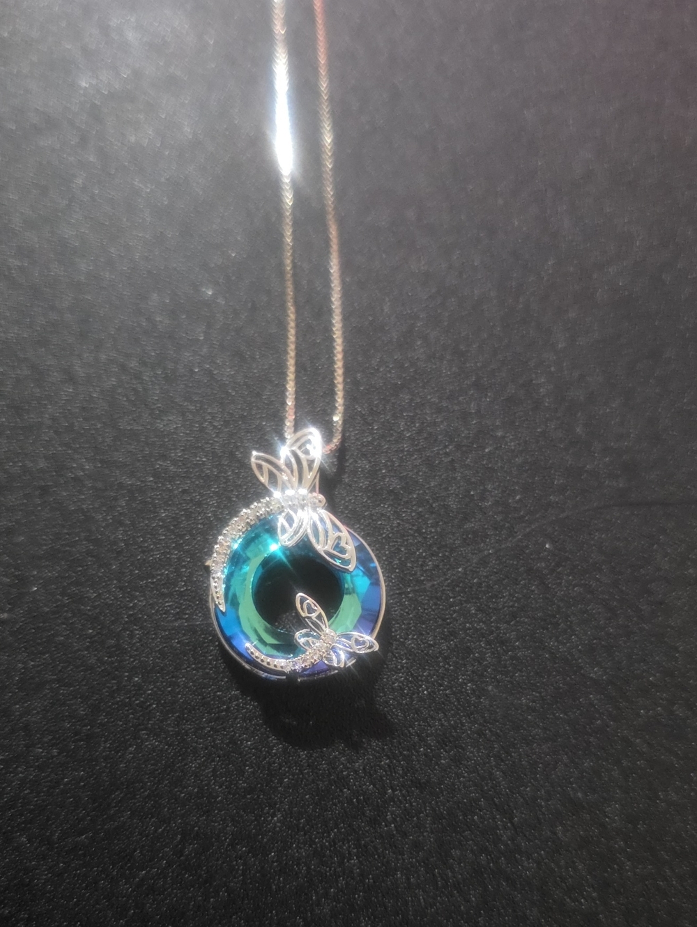 Silver Dragonfly Swarvoski Crystal Pendant Necklace